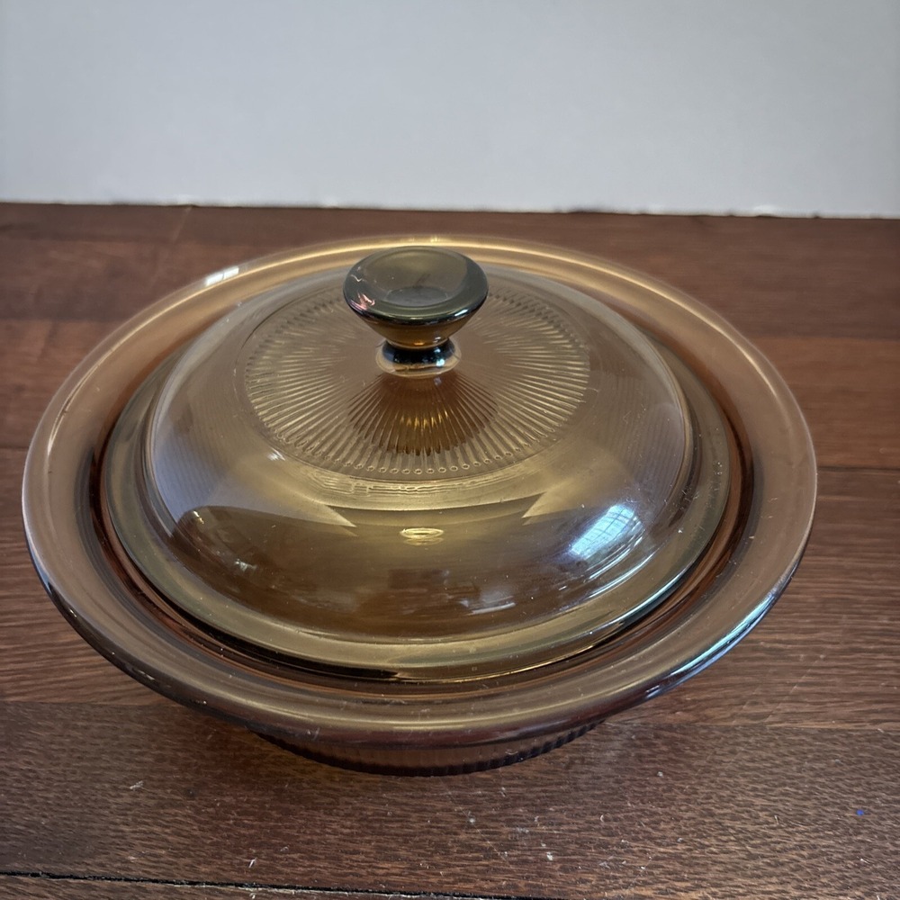 Corning Vision Ware Amber V-30-B 750ml 24oz Ribbed Casserole Dish W/ Lid